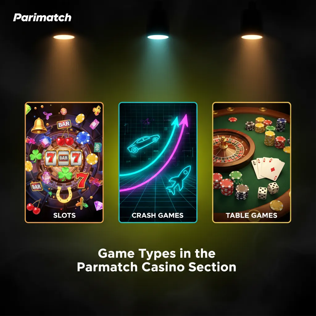 Parimatch casino game types: slots, crash games, table games, roulette, jackpots, Teen Patti, Andar Bahar.