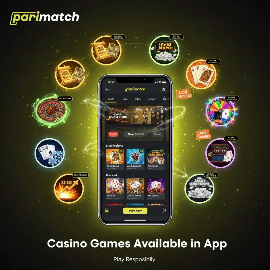 Casino games at Parematch App: slots, live roulette, blackjack, baccarat, Teen Patti, Andar Bahar, game shows, Aviator.