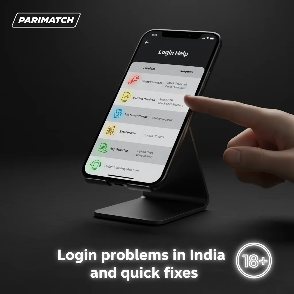 Parimatch India login problems and fixes — wrong password, missing OTP, lockout, KYC pending, app/cache issues.