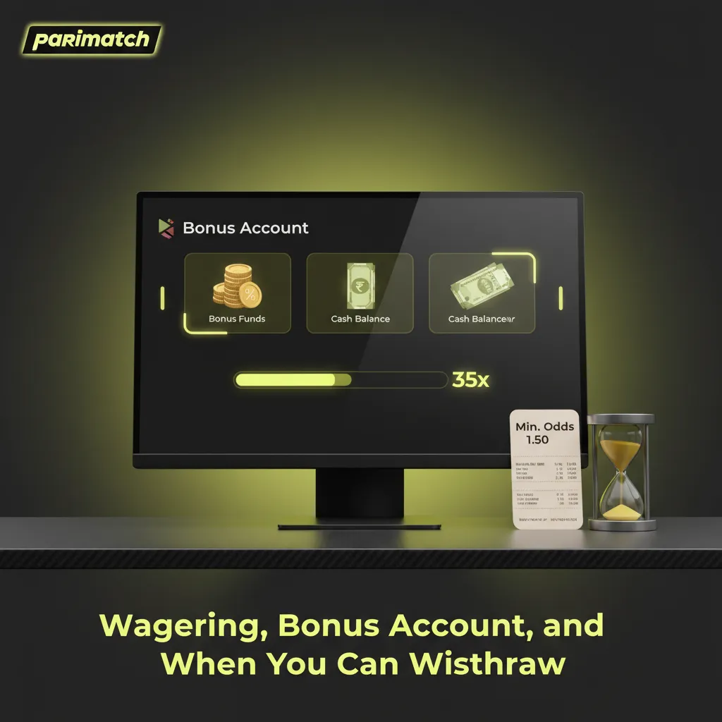 Parimatch bonus account wagering progress, time limit, withdrawal rules.