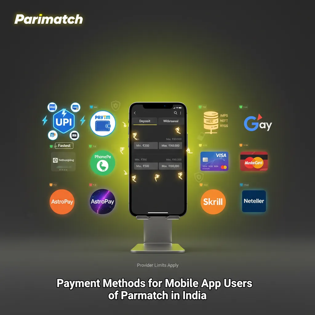 Parimatch India app payments: UPI, wallets, cards, NetBanking; deposits from ₹200, withdrawals from ₹300; UPI fastest.